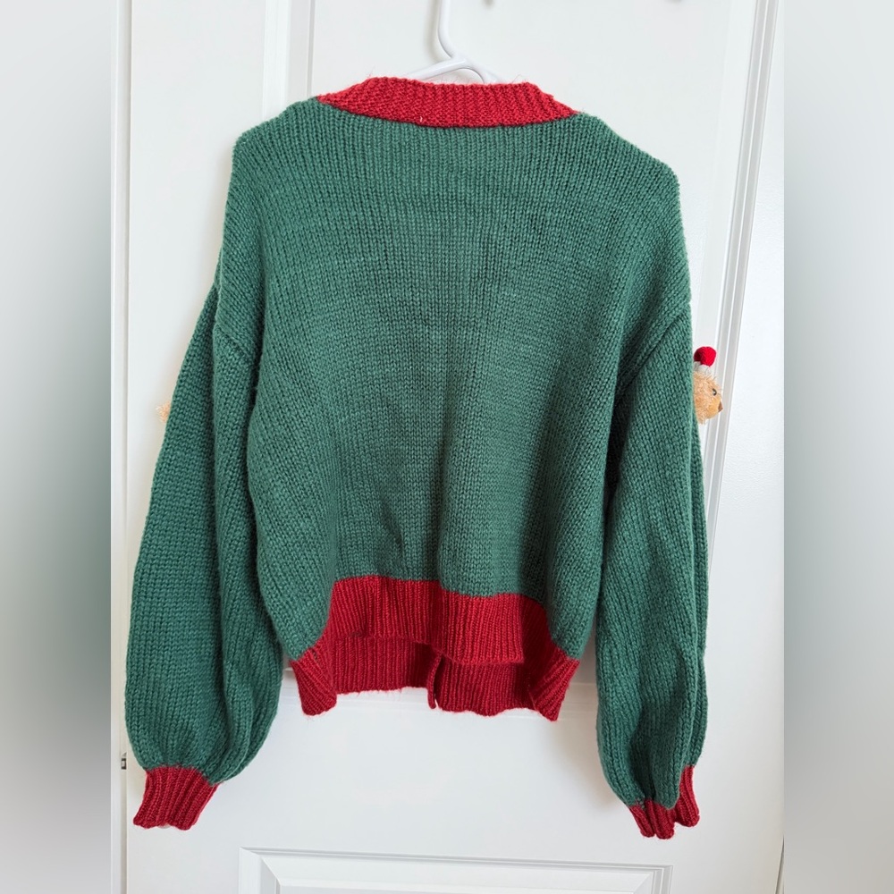 JODIFL Green and Red Women's Sweater with Bear Accents - Picture 3 of 10